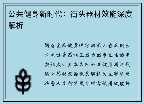 公共健身新时代：街头器材效能深度解析