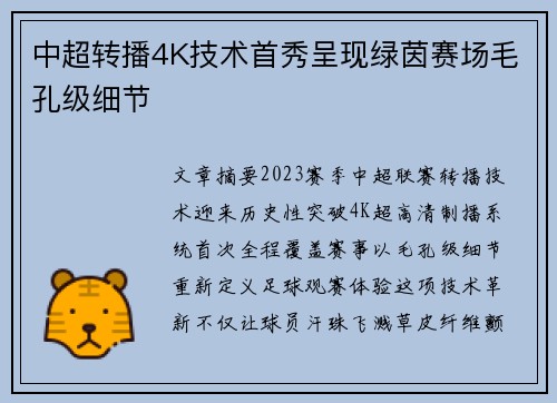 中超转播4K技术首秀呈现绿茵赛场毛孔级细节