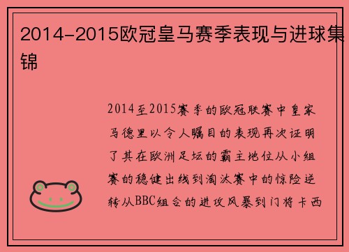 2014-2015欧冠皇马赛季表现与进球集锦