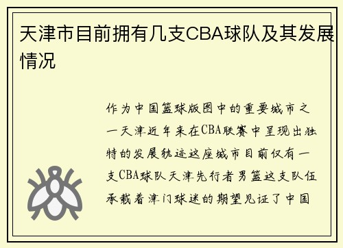 天津市目前拥有几支CBA球队及其发展情况